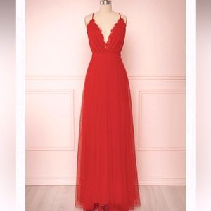 BOUTIQUE 1861 V-Neck Tulle Maxi Dress w/ Lace Detail